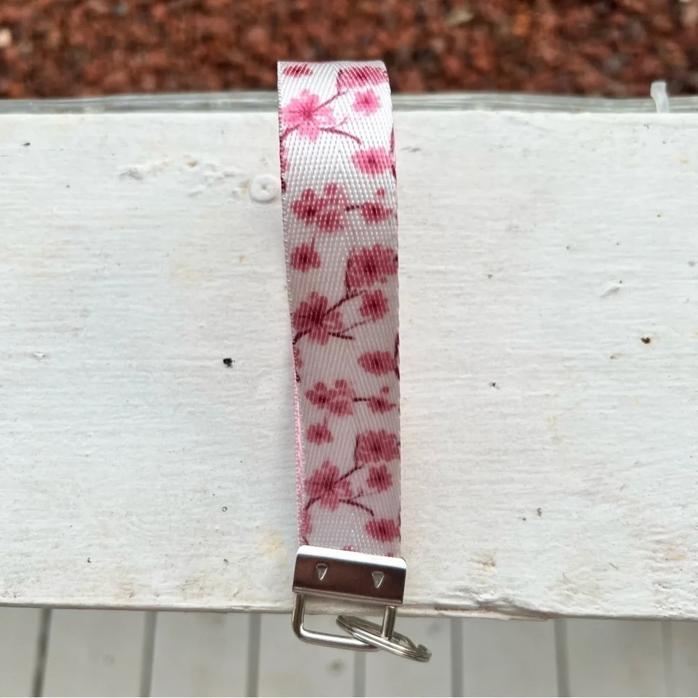 Handmade Cherry Blossom Pink Keychain Wristlet